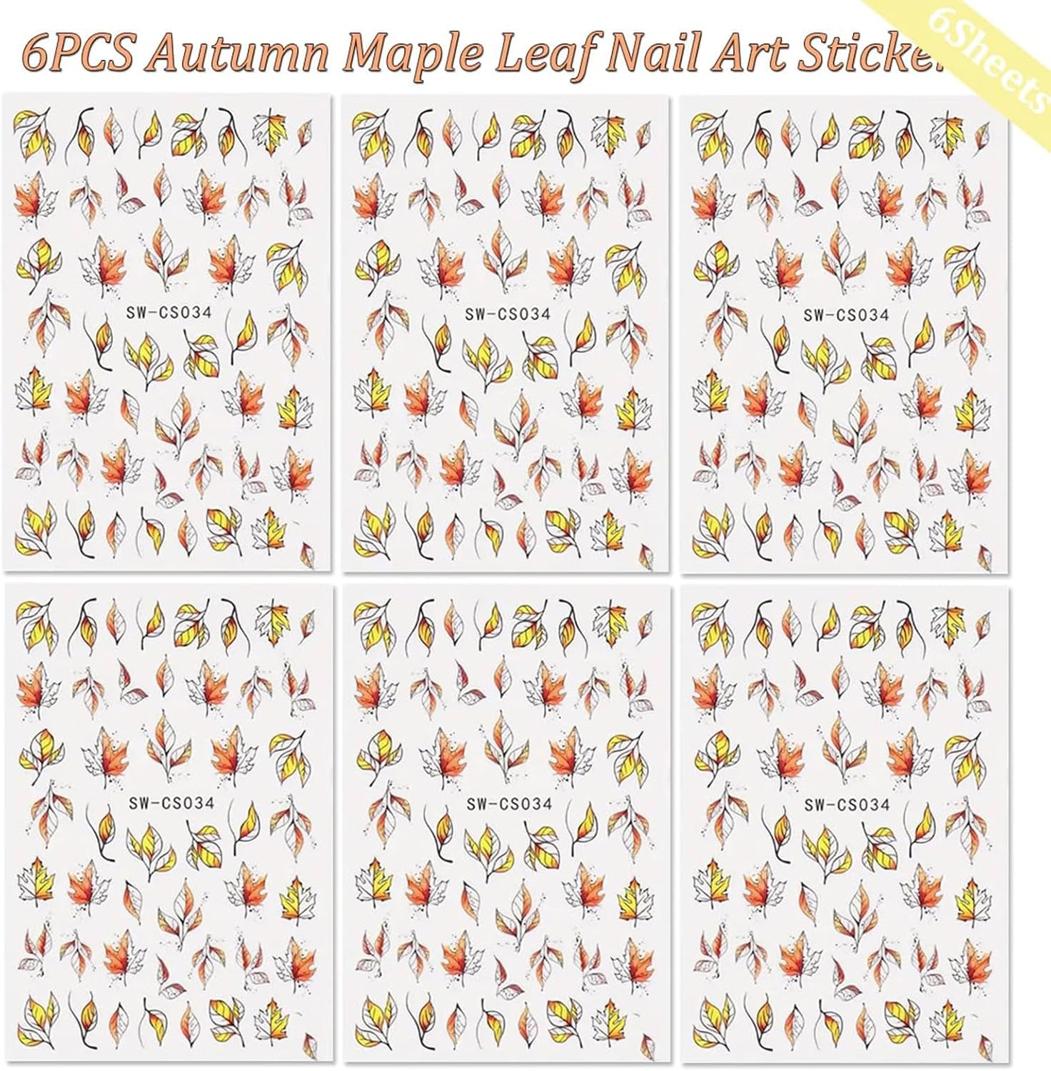 6 Blatt Herbst Nagelsticker,Ahornblatt Selbstklebend Nagelaufkleber,Herbst Nail Sticker,Nageldesign Zubehör,Nail Art Sticker,Selbstklebende Deko Für Nägel