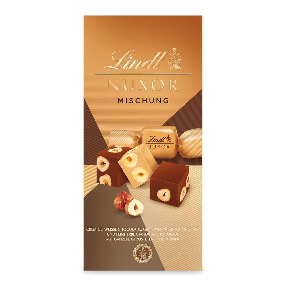 Chocolat Lindt | Mélange pour sac NUXOR | 103g | Cubes de chocolat crémeux au Gianduja en trois assortiments avec noisettes entières grillées | Cadeau chocolat