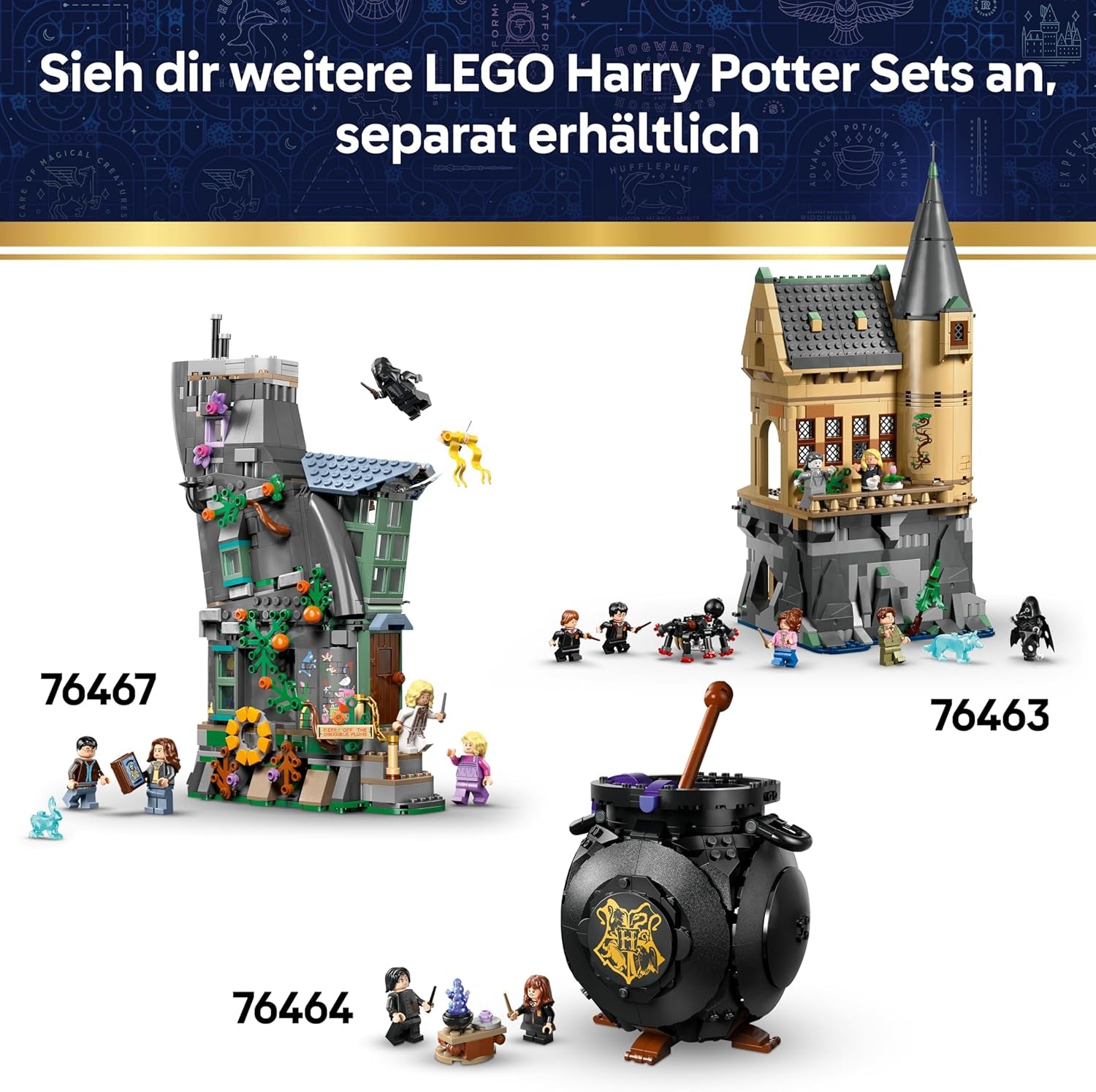 LEGO Harry Potter Schloss Hogwarts: Auswahlzeremonie mit dem Sprechenden Hut - Patronus, Hermine und Draco Malfo Minifiguren mit Zauberstäben, Spinnrad - Geschenk für Kinder ab 7 Jahren - 76460