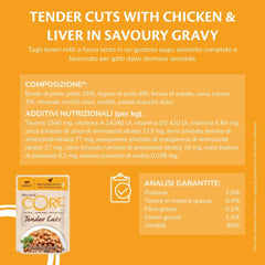 Wellness CORE Tender Cuts 6 x 85g, Mix Selecție de Pui – Hrană umedă pentru pisici, bucăți fragede în sos, fără cereale, naturală, hipoalergenică, bogată în proteine, conținut ridicat de carne