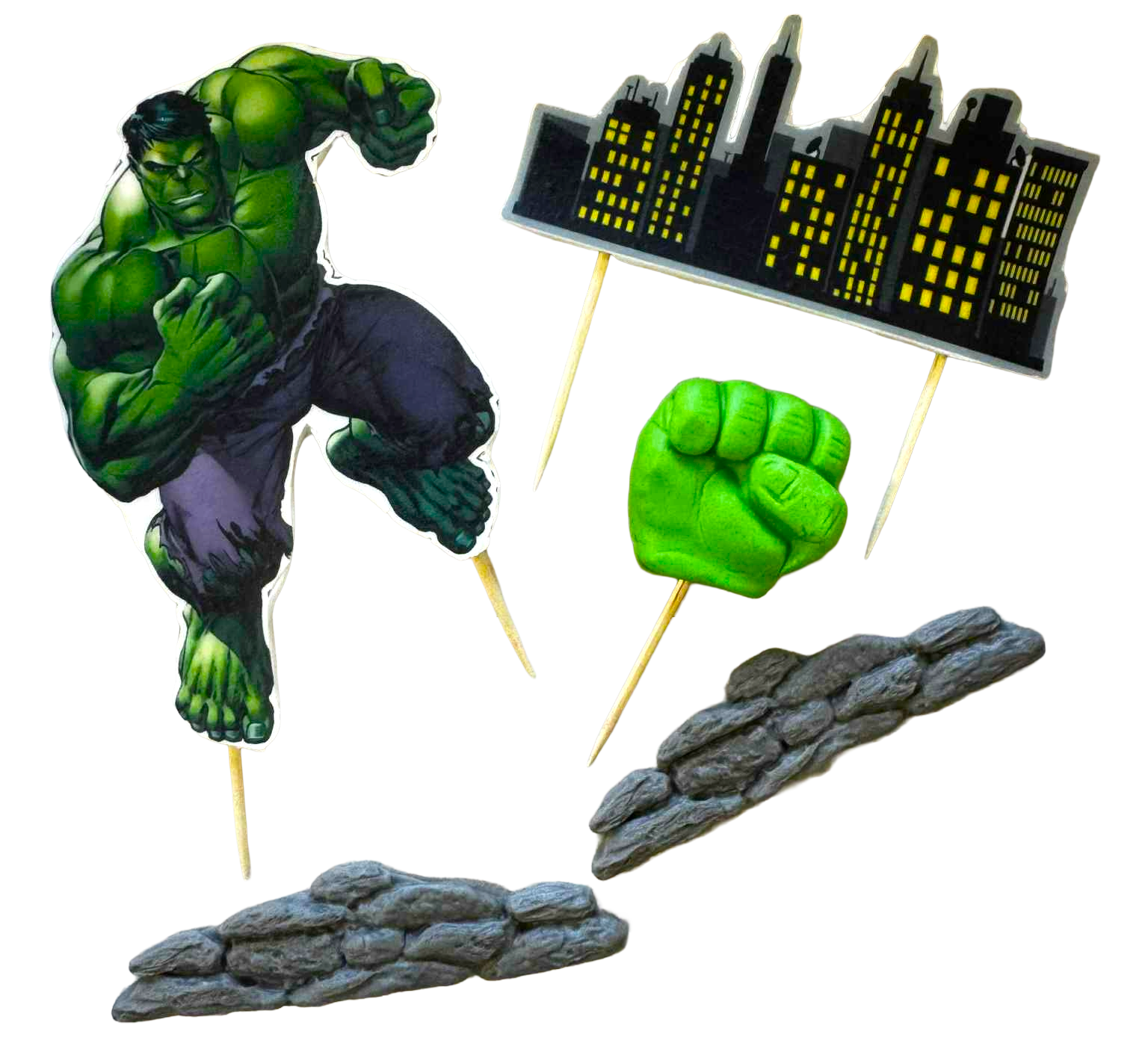 Hulk décorations comestibles pour gâteau – lot de 5 figurines en pâte à sucre
