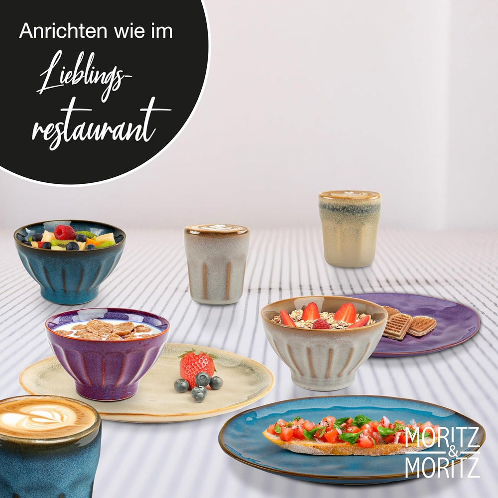 Moritz & Moritz COPA 16-tlg Geschirrset 4 Personen - Elegantes Teller Set aus hohrstandigem Steinzeug - Geschirr Set 4 Personen aus je 4x Dinnerteller, Dessertteller, Müslischale & Kaffeebecher