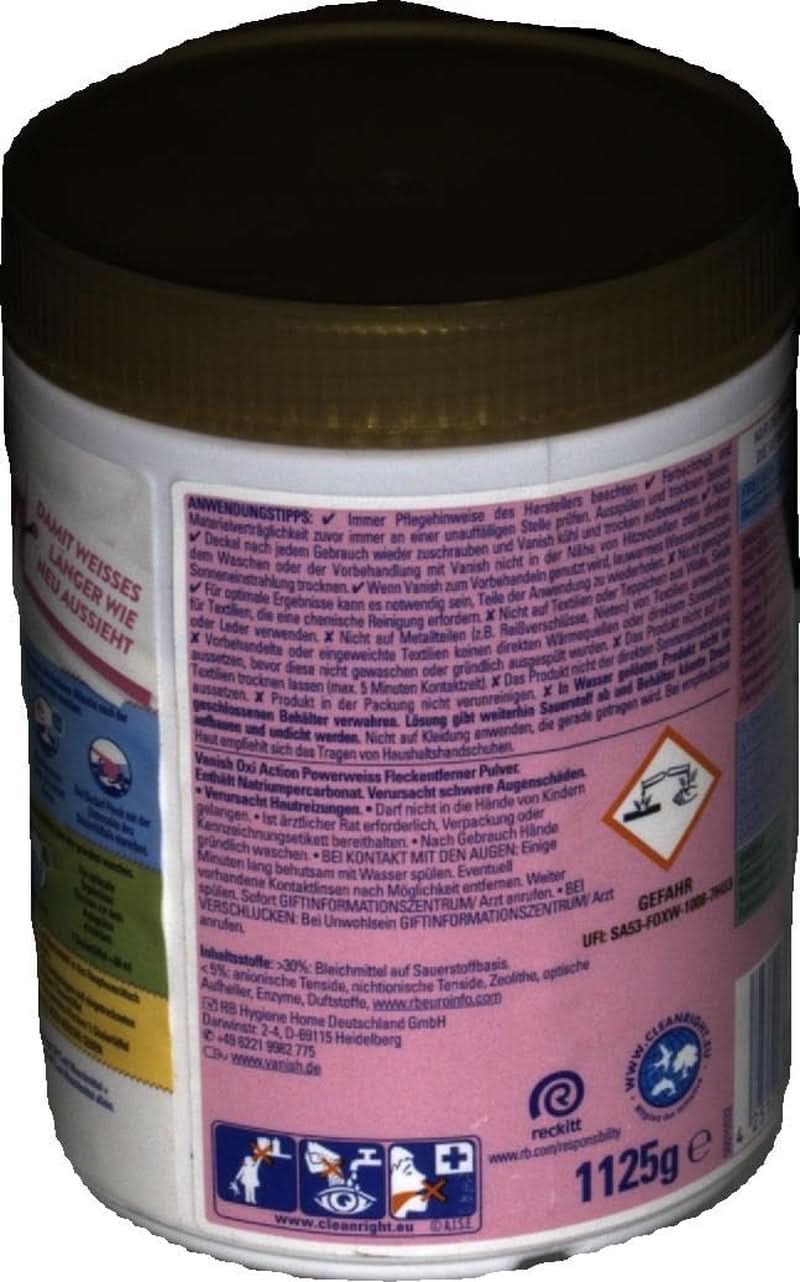 Vanish Oxi Action Powerwhite Poudre - 1 X 1,125 Kg - poudre détachante et améliorant le linge sans chlore - pour linge blanc Détergents à Lessive Naty Shop