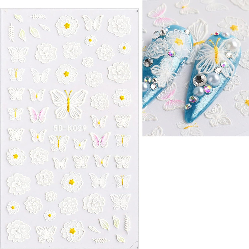 JMEOWIO Autocollants de manucure 3D en forme de fleurs pour nail art