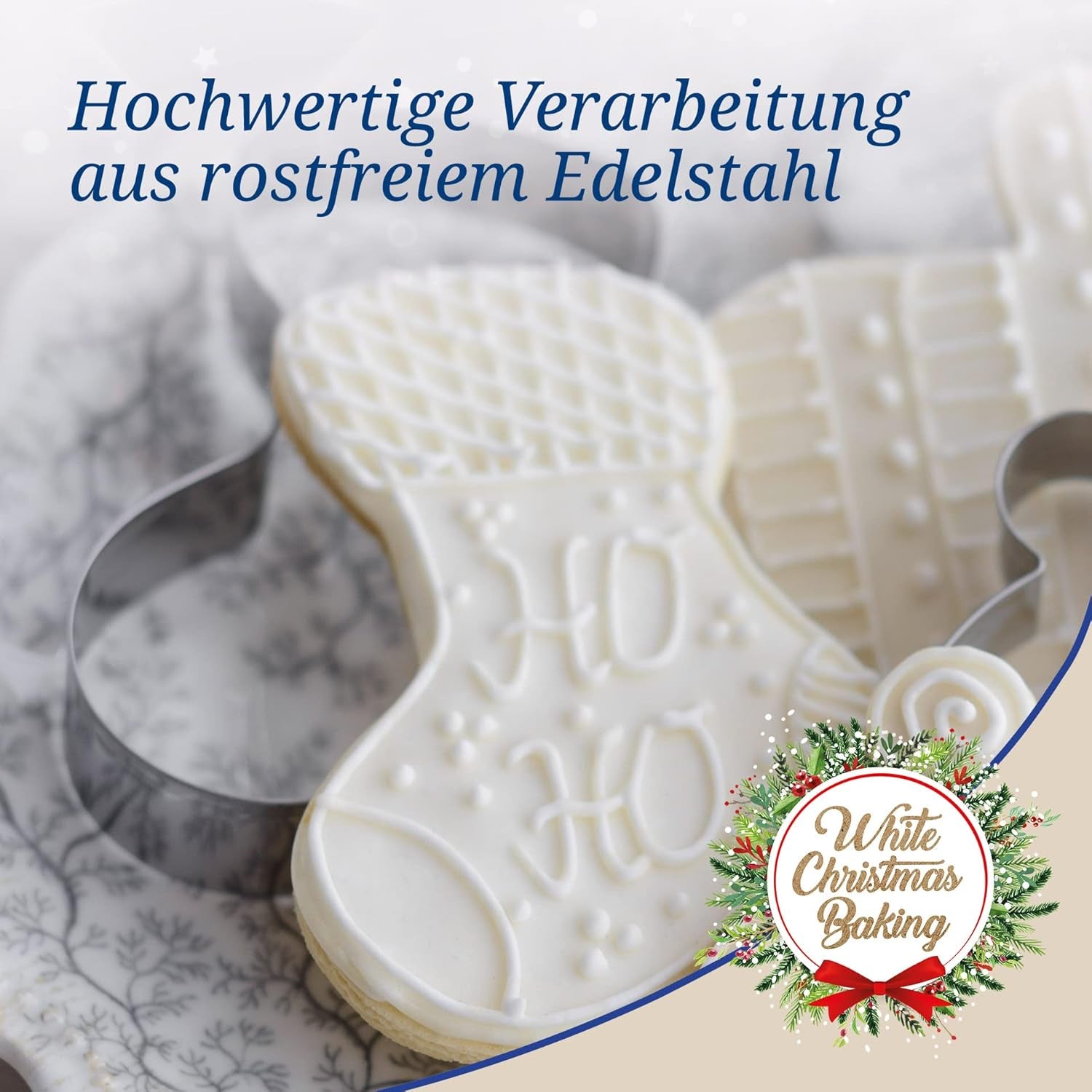 Dr. Oetker Lot de 3 emporte-pièces de Noël – Emporte-pièces blancs pour la pâtisserie de Noël – Emporte-pièces en acier inoxydable pour Noël