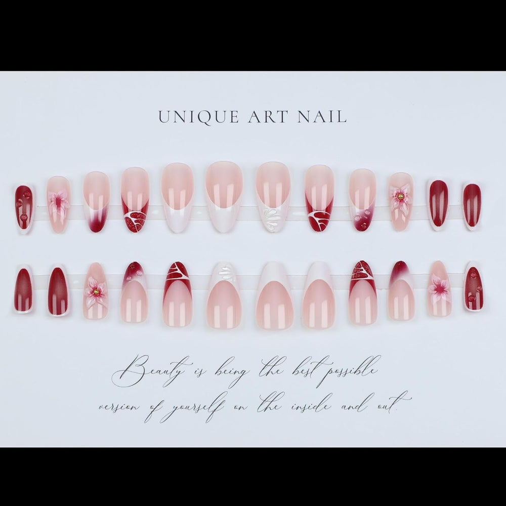 Mouyouglow 30 bucăți unghii false scurte, model floral cu dungi albe, culoare nud, model francez 3D, cu flori Y2K, cu lipici pentru unghii, vârfuri albe, flori argintii ondulate, vară, INS, unghii artificiale