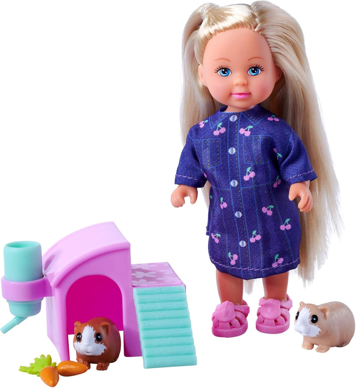 Simba Evi Love Poupée de jeu cochons d'Inde avec deux cochons d'Inde et maison, bouteille d'eau et carottes, 12 cm, à partir de 3 ans