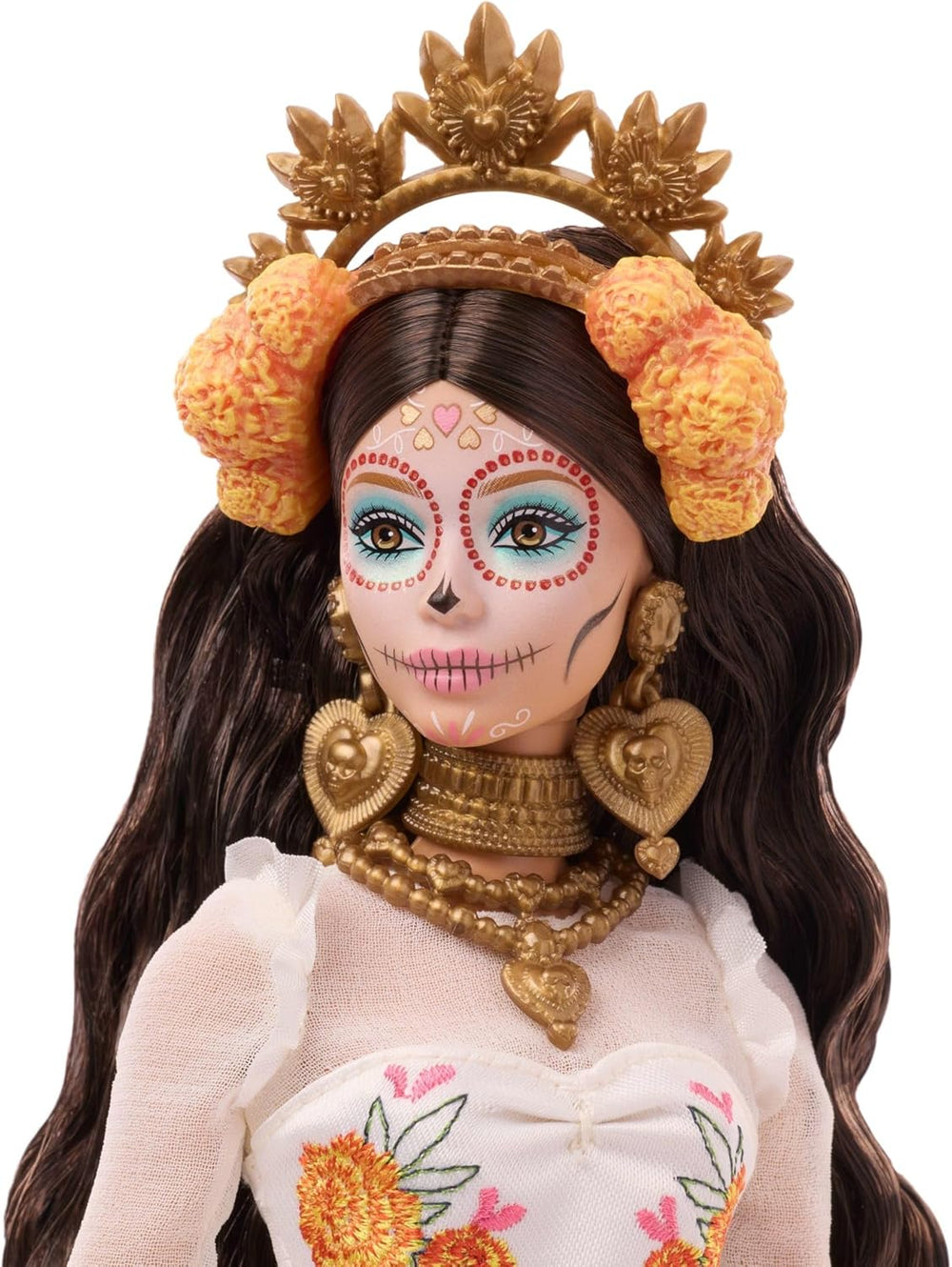 Barbie Signature Day of the Dead 2025 - Figurine de collection en robe crème avec volants, soucis et nœuds, couronne de fleurs dans les cheveux et peinture pour le visage Calavera, JBJ05