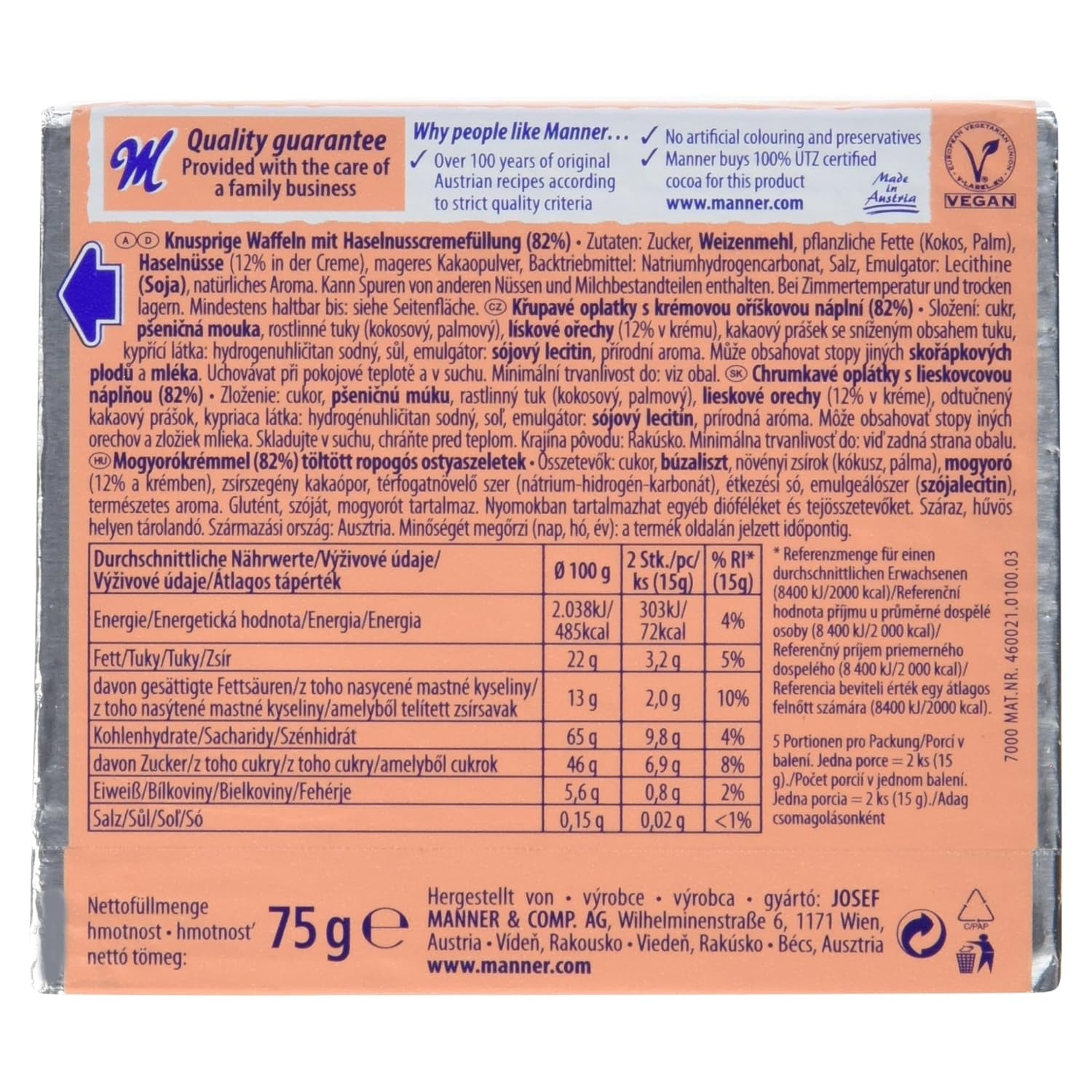 Gaufres napolitaines, 75 g