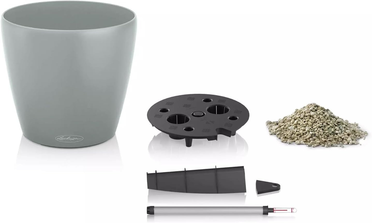 Jardinière LECHUZA Classico Couleur ECO 35 Gris Foncé | Jardinière avec système d'arrosage et indicateur de niveau d'eau | Fabriqué à partir de plastique 100 % recyclé | Finition mate | Ø 34,5 x 32,5 cm | 18935