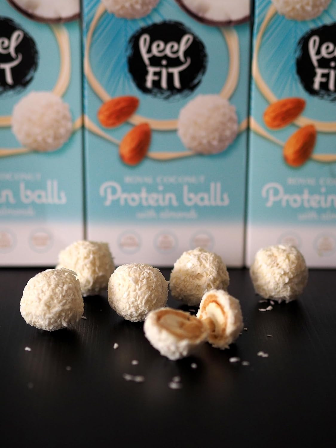 Pralinés noix de coco et amandes sans sucre, feel FIT, sans sucre ajouté, 17% de protéines, 63 g