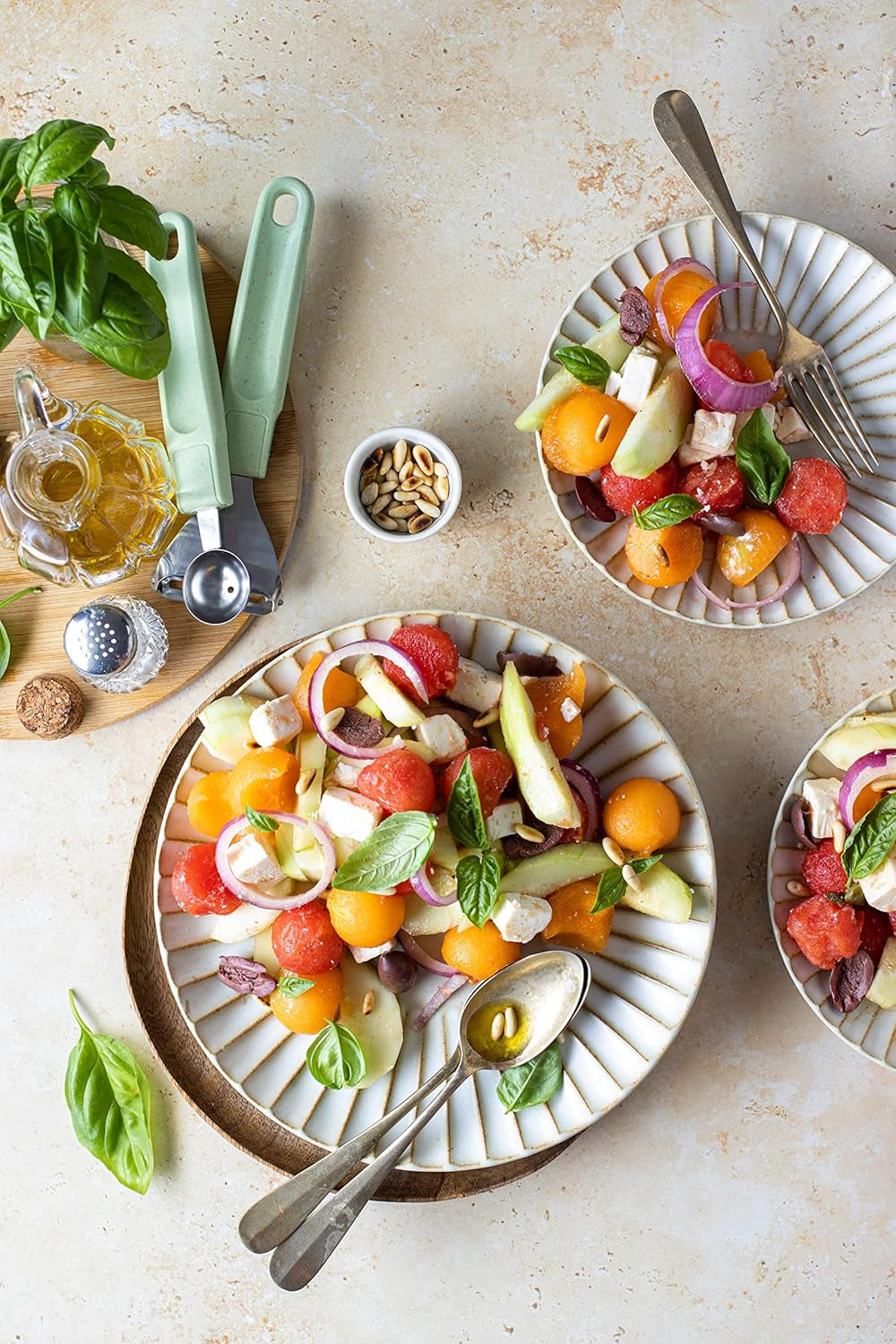 Fackelmann Ecolution Baller - Balle à fruits et à beurre en fibres de bois, bioplastique et acier inoxydable - Cuillère Paris 18 x 3 cm, vert menthe