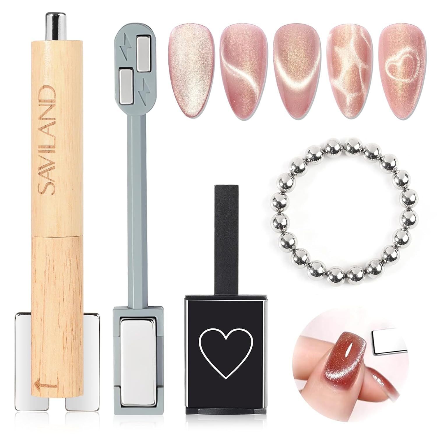 SAVILAND 4X Hochfester Cat Eye Magnet Für Nagel: 3-In-1 Nagel Magnet Rund Lange Streifenperle N35 Neodym Ultra Starker Magnet Für Nagellack Präzise 3S Formung Cat Eye Gel Nagellack Magnet Magnetstift