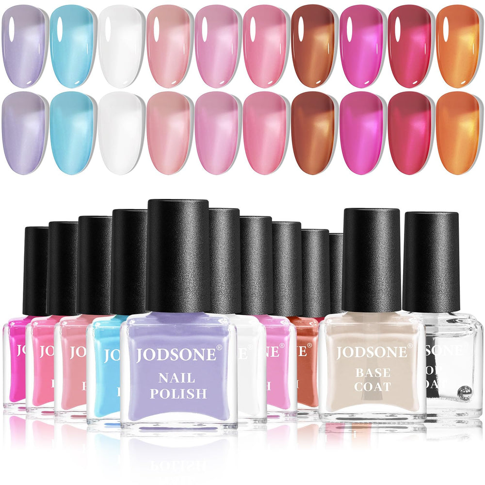 JODSONE Lot de 12 vernis à ongles 10 couleurs combinaison 2 couches de base et top coat Vernis à ongles à séchage rapide pour amateurs et débutants
