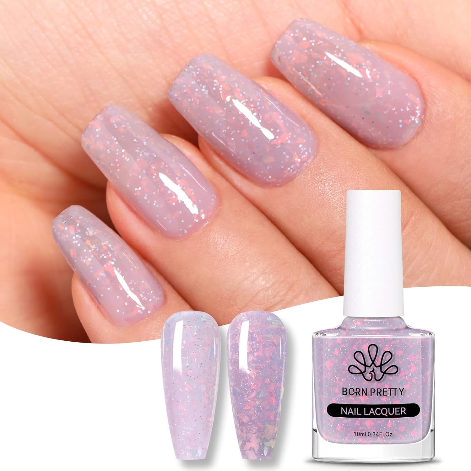 Vernis à ongles à paillettes Born Pretty, vernis à ongles noir brillant à paillettes arc-en-ciel Super Shine
