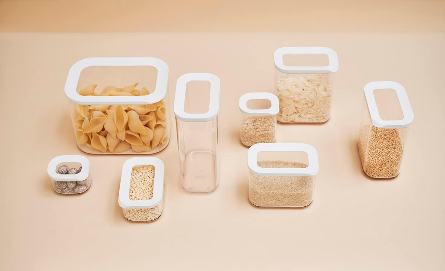 Mepal Lot de 6 Bocaux de Conservation avec Couvercles - Récipients Alimentaires Rectangulaires - Organisateur de Cuisine en Plastique - Récipients de Conservation Hermétique - 2x 2000ml, 2x 1000ml, 1x 1500ml & 1x 425ml - Boites de Conservation Alimentaires Blanches Naty Shop