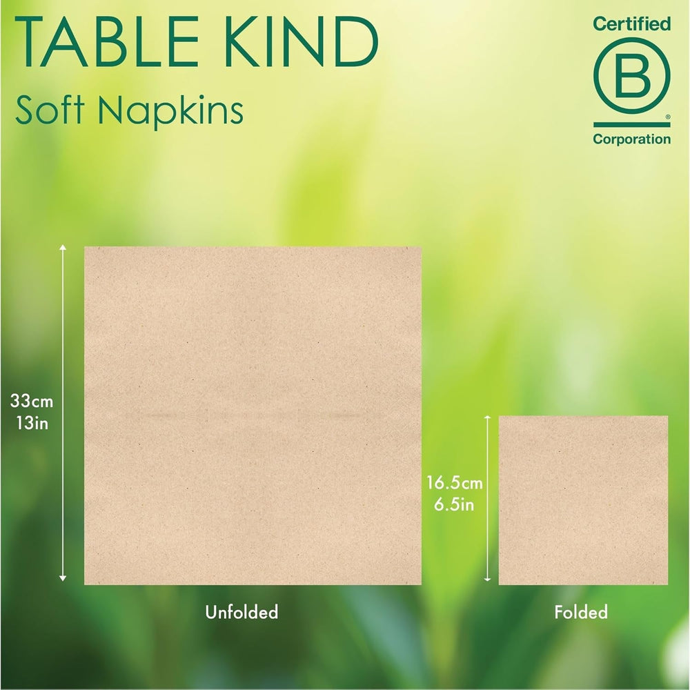 Type de table | Lot de 100 serviettes en papier recyclé souple marron, jetables, pour fête, adaptées à un usage quotidien, kraft écologique, non blanchi, compostables, fabriquées dans l'UE, 2 épaisseurs, 33 cm