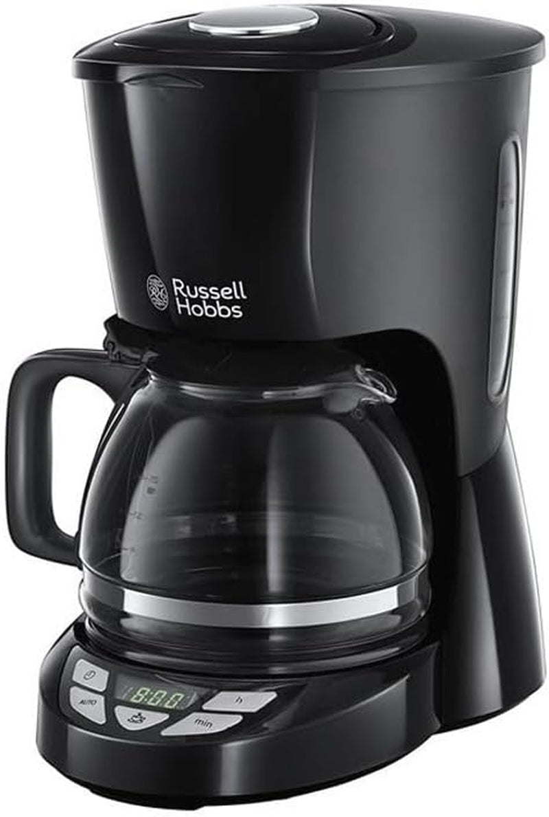 Russell Hobbs Cafetière [minuterie numérique, pomme de douche pour une extraction et un arôme optimaux] Textures+ (1 à 12 tasses, carafe en verre 1,25 L, plaque chauffante, système anti-goutte) Cafetière à filtre 22620-56