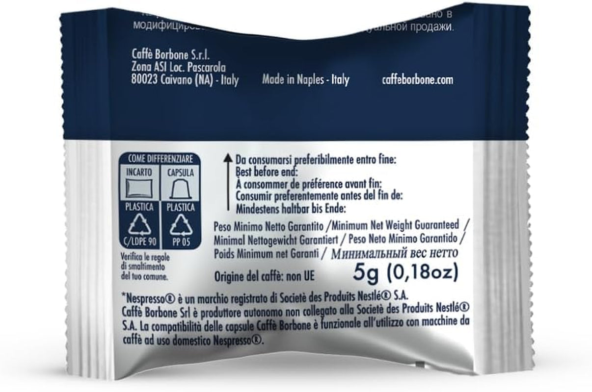 Caffè Borbone Respresso, Mélange de café léger, 50% Weniger Kaffein als die Blue Mishung - 50 Kapseln - Compatible avec Nespresso®* Haushalts-Espressomaschinen