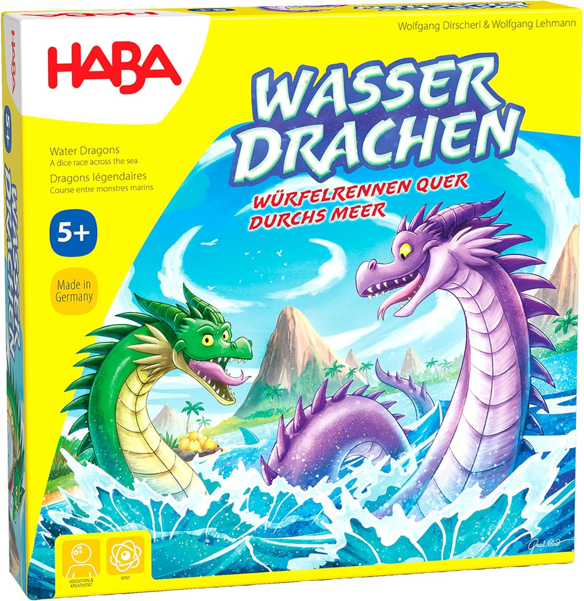 HABA Water Dragons - Jeu de dés et de stratégie pour enfants à partir de 5 ans - Jeu de société passionnant avec dragons et figurines en bois - Jeu familial pour 2 à 4 joueurs - 1307133001