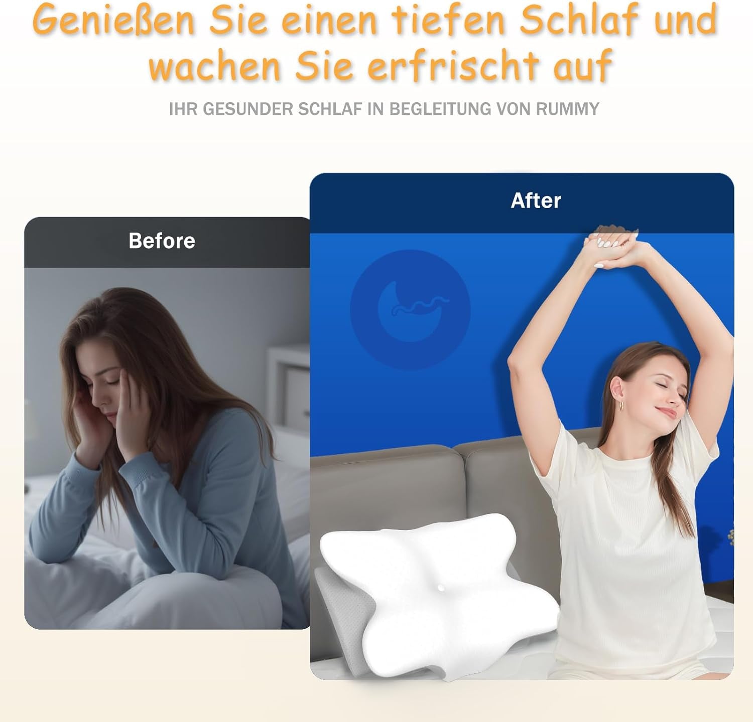 Oreiller cervical ergonomique en mousse à mémoire de forme avec housse amovible et lavable pour sommeil orthopédique, douleurs cervicales et douleurs abdominales (55 x 35 x 13 cm) Naty Shop Oreillers orthopédiques cervicaux