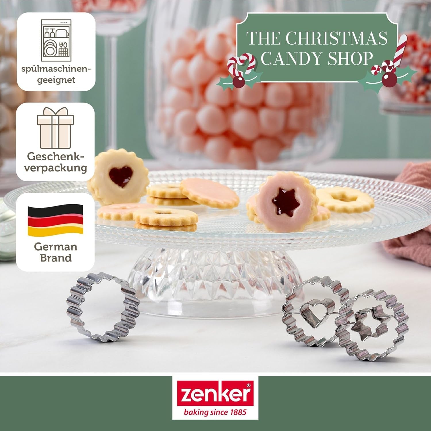 Zenker Ausstecher-Set Linzer Herz und Stern aus Edelstahl – Perfekt für Weihnachtskekse, 3-teilig, inkl. Geschenkverpackung, spülmaschinengeeignet und rustfrei – The Christmas Candy Shop