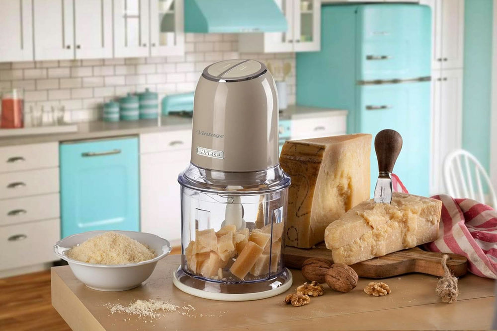 Ariete Vintage 438, Retro Elektrischer Gemüse- Und Ice-Crusher Mit 2 Geschwindigkeitsstufen, 4 Edelstahlklingen, Rutschfesten Standüßen, 600 Ml Fassungsvermögen, 400W, Beige Mother and Child Naty Shop