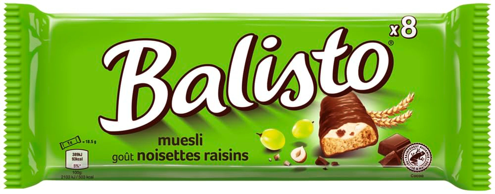Balisto Chocolate Pack Bulk, Barres de chocolat Yoberry, céréales et yaourt, 8 x 18,5 g, chocolat, barres de muesli, paquet de chocolat en vrac (148 g)