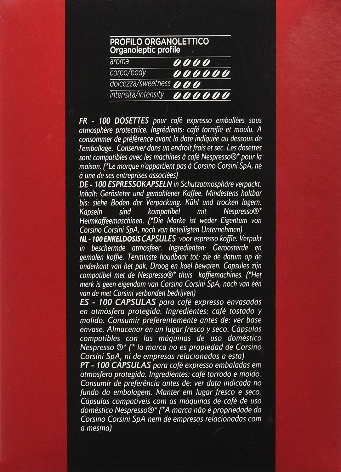 Caffè Corsini - Classico Italiano, Miscela Di Caffè En Capsules Compatibles Nespresso, Gusto Forte E Deciso - Confezione Da 100 Capsules