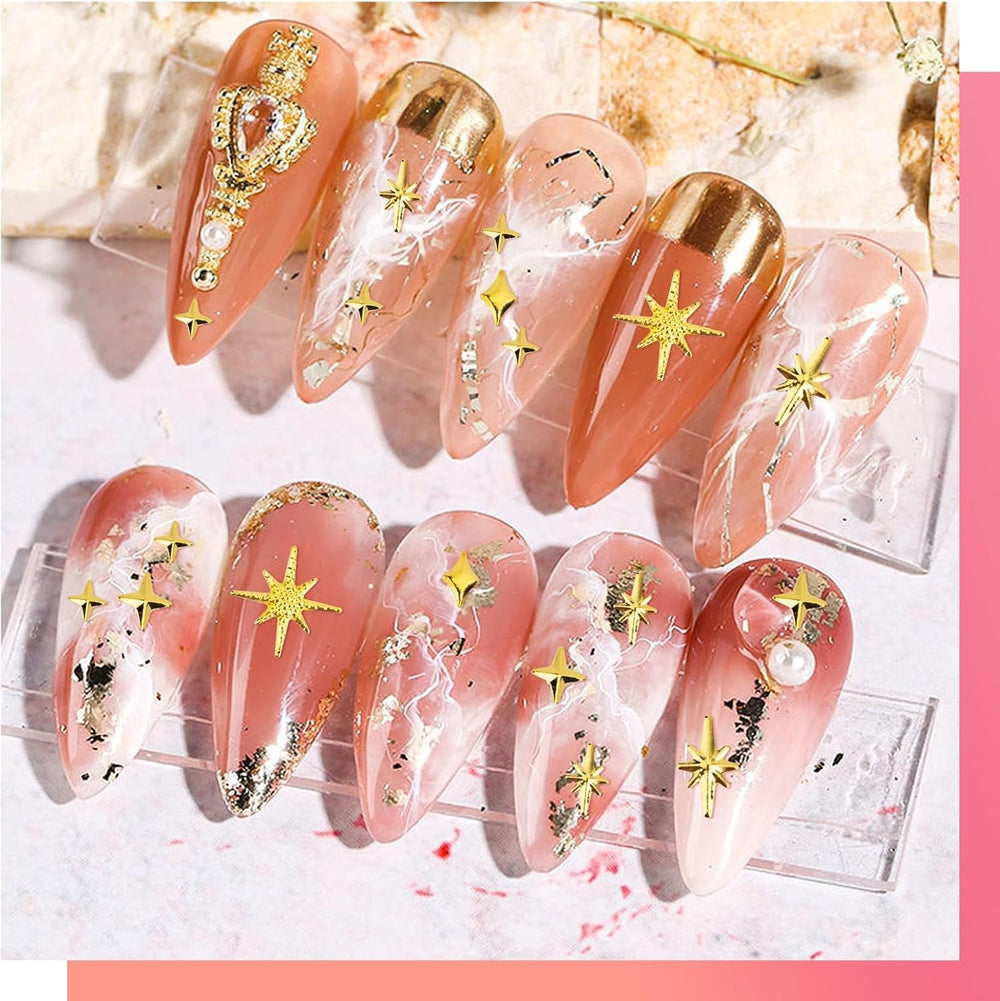 400 pièces de breloques pour ongles en forme d'étoile dorée et argentée, décorations en métal 3D en forme d'étoile, conception d'ongles en forme d'étoile en forme de taille gemme pour décoration d'ongles