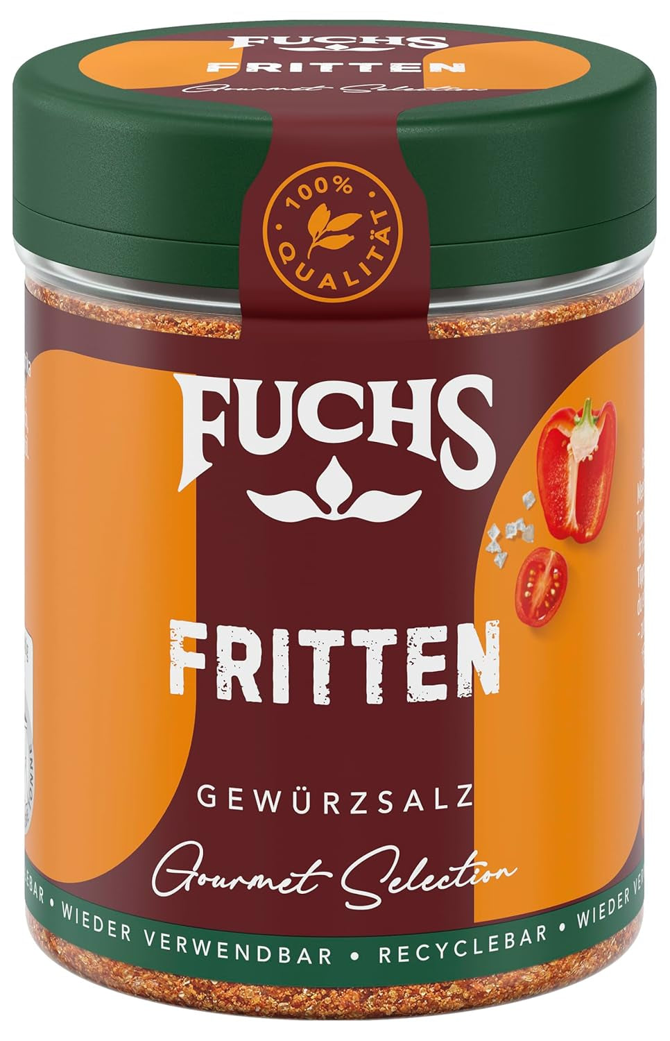 Fuchs Gourmet Selection Klassisch/Heimisch – Bratkartoffel Gewürzsalz, nachfüllbares Kartoffel Gewürz, Salz zum Würzen von Brat- & Ofenkartoffeln, Pommes Frites & Co, végétalien, 70 g
