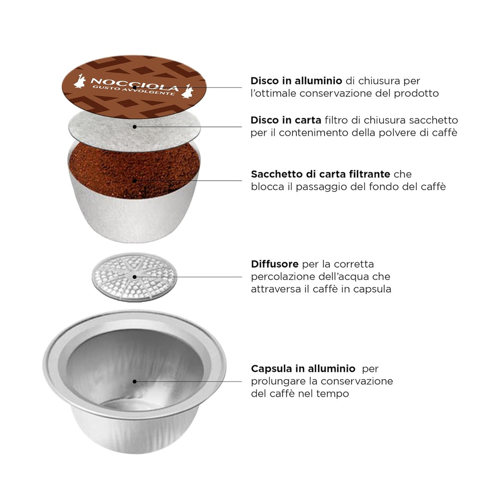 Caffè d'Italia, Schachtel mit 12 Kapseln, Saveur noisette, compatible avec les machines à système fermé, 100 pour cent aluminium (Packung mit 4)