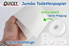 Papier toilette Quicky Jumbo 2 épaisseurs, 25 cm Ø, blanc brillant, gaufré à pois fins, 6 rouleaux - absorbant et indéchirable pour une hygiène maximale, idéal pour les institutions publiques et l'industrie