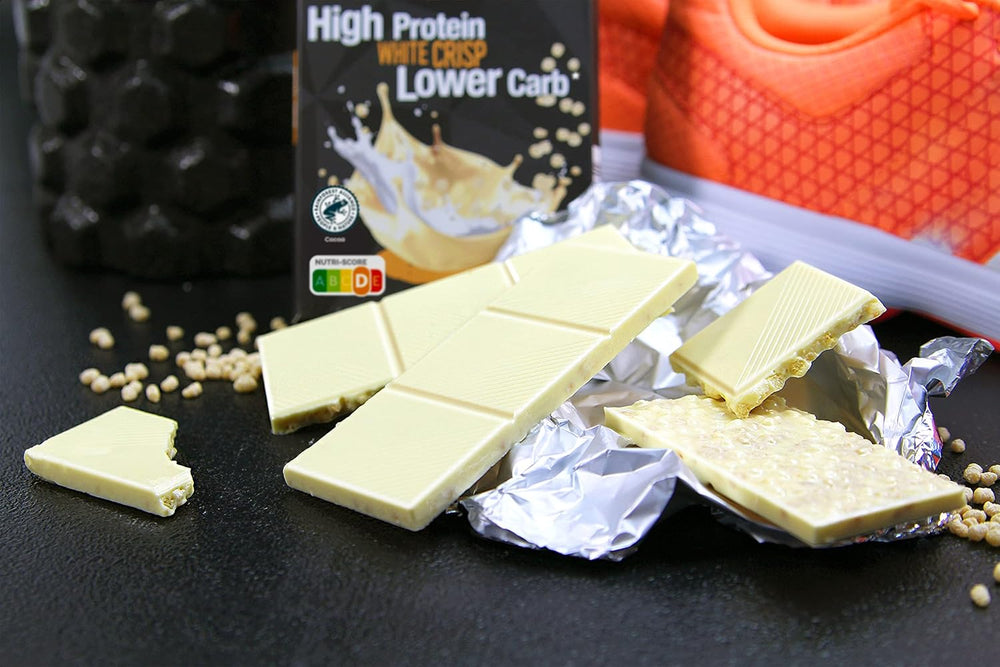 frankonia CHOCOLAT POWER MOTION sans sucre ajouté - Chocolat blanc croquant à haute teneur en protéines et faible en glucides, 90 g