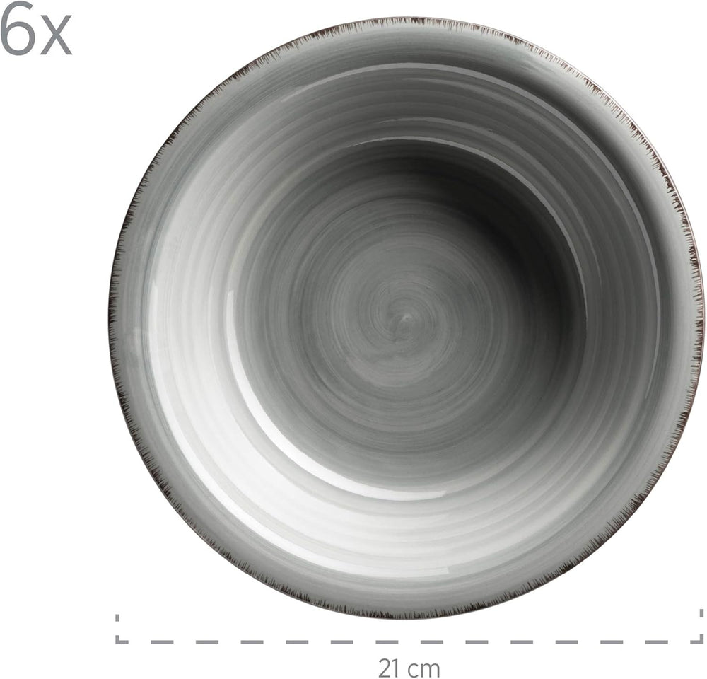 MÄSER Service de table pour 6 personnes, look vintage moderne, service de table 12 pièces, peint à la main, bleu, carrelage, bleu fumée (Bel Tempo II)