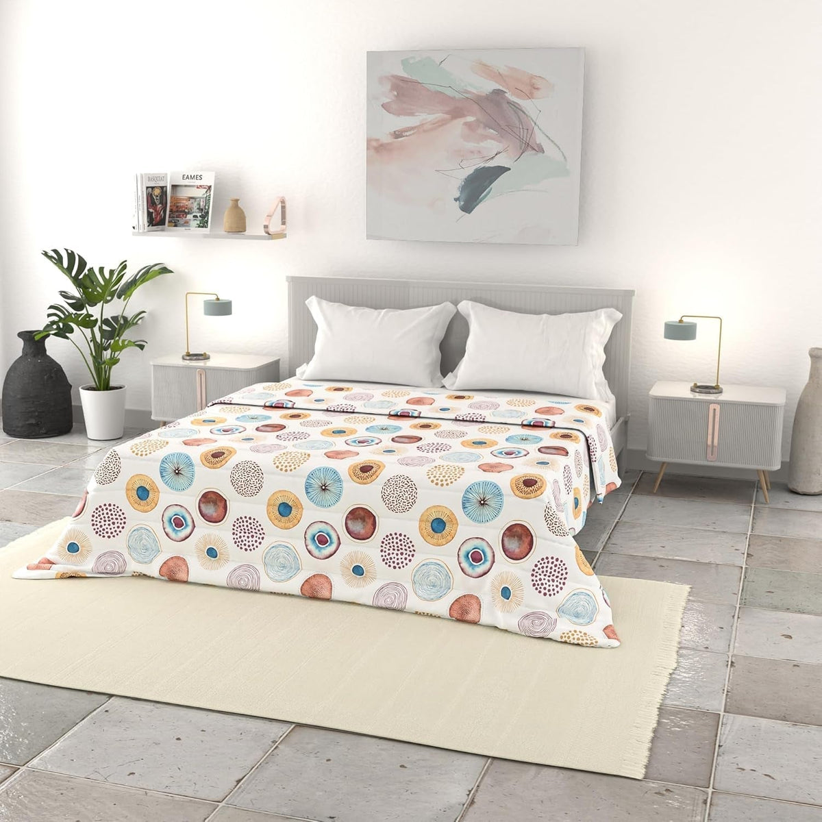 Linge de lit italien couette d'été basique, microfibre imprimée, 250X240Cm, cercle Couettes et couettes Naty Shop Cercle 250X240Cm