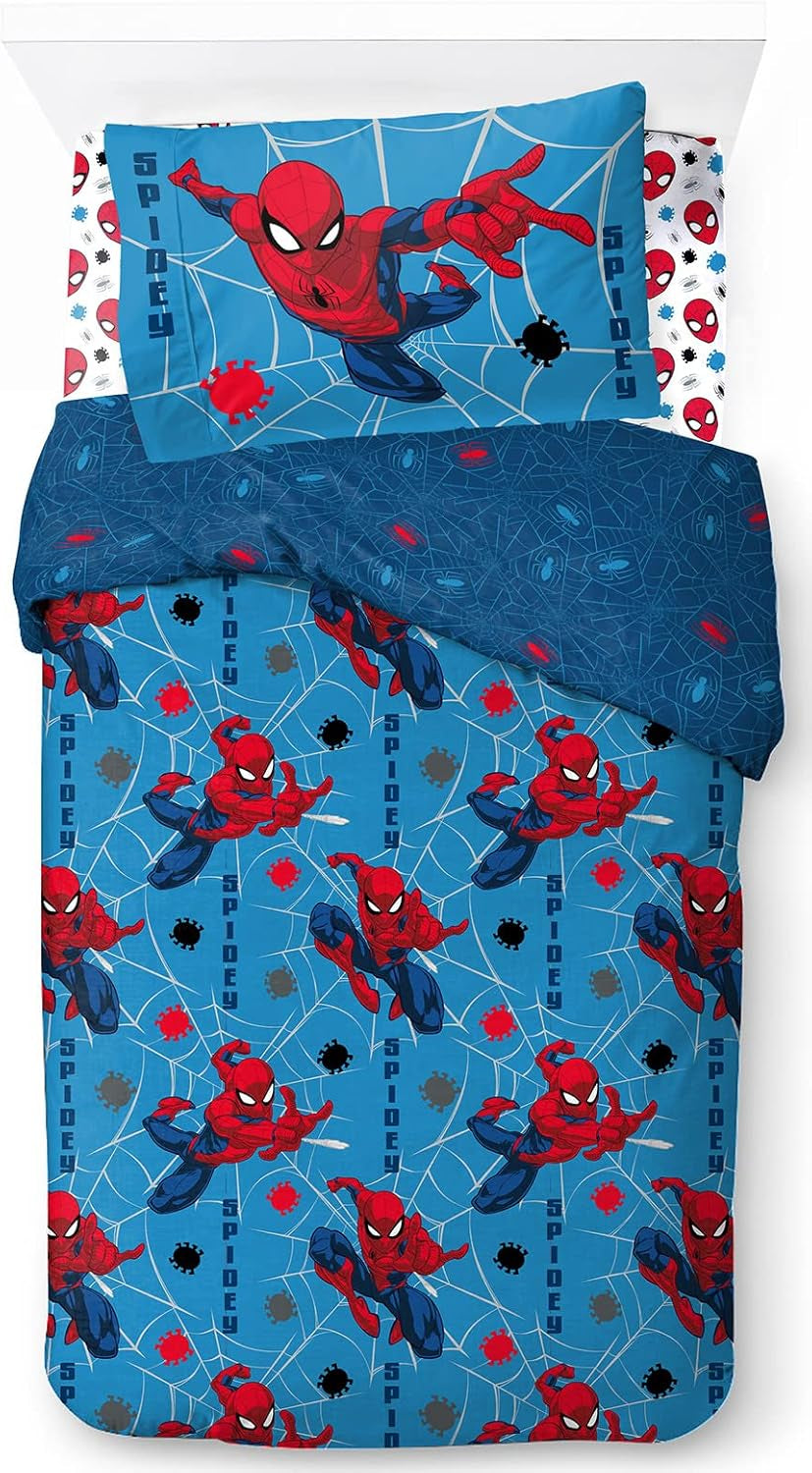 Parure de lit enfant personnages Disney 100% coton Parure de lit enfant Naty Shop Bleu - Spiderman 135X200/50X70 (3 Pièces)