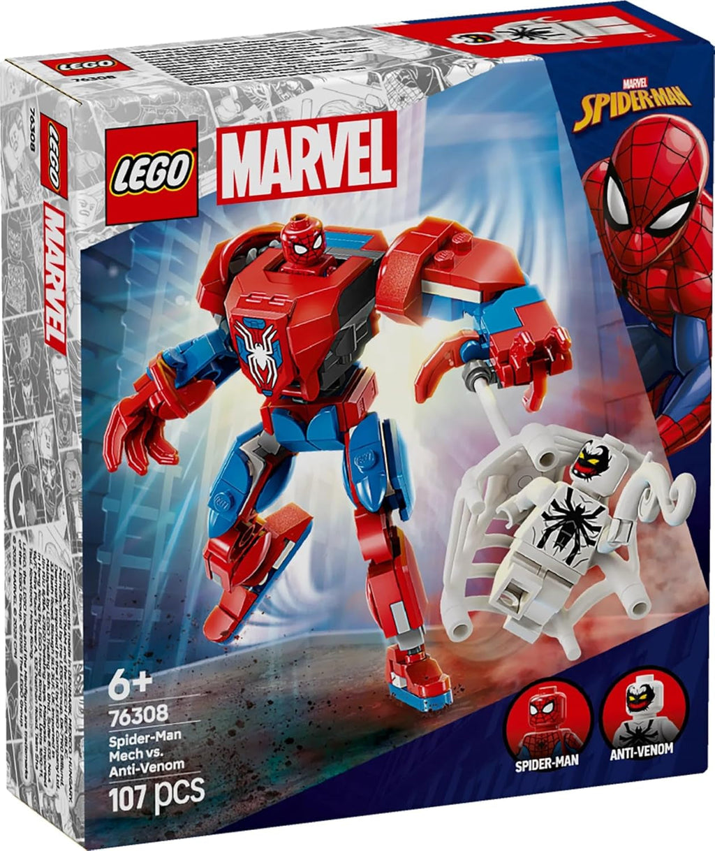 LEGO Marvel Spider-Man Mech Vs. Anti-Venom - Jucărie de supererou cu 2 minifigurine - Figură de acțiune cu brațe, picioare și degete mobile - Cadou pentru băieți și fete cu vârsta peste 6 ani 76308 Seturi de constructie Besuche den LEGO-Store