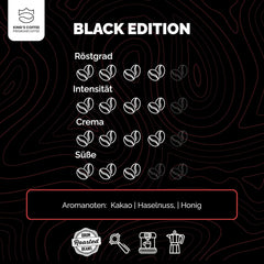 KING'S COFFEE - BLACK EDITION - 1 kg de grains de café crème intense - Café à faible acidité - Torréfaction en petits lots d'Italie - Grains d'espresso Arabica forts (mélange) pour machines entièrement automatiques et porte-filtres