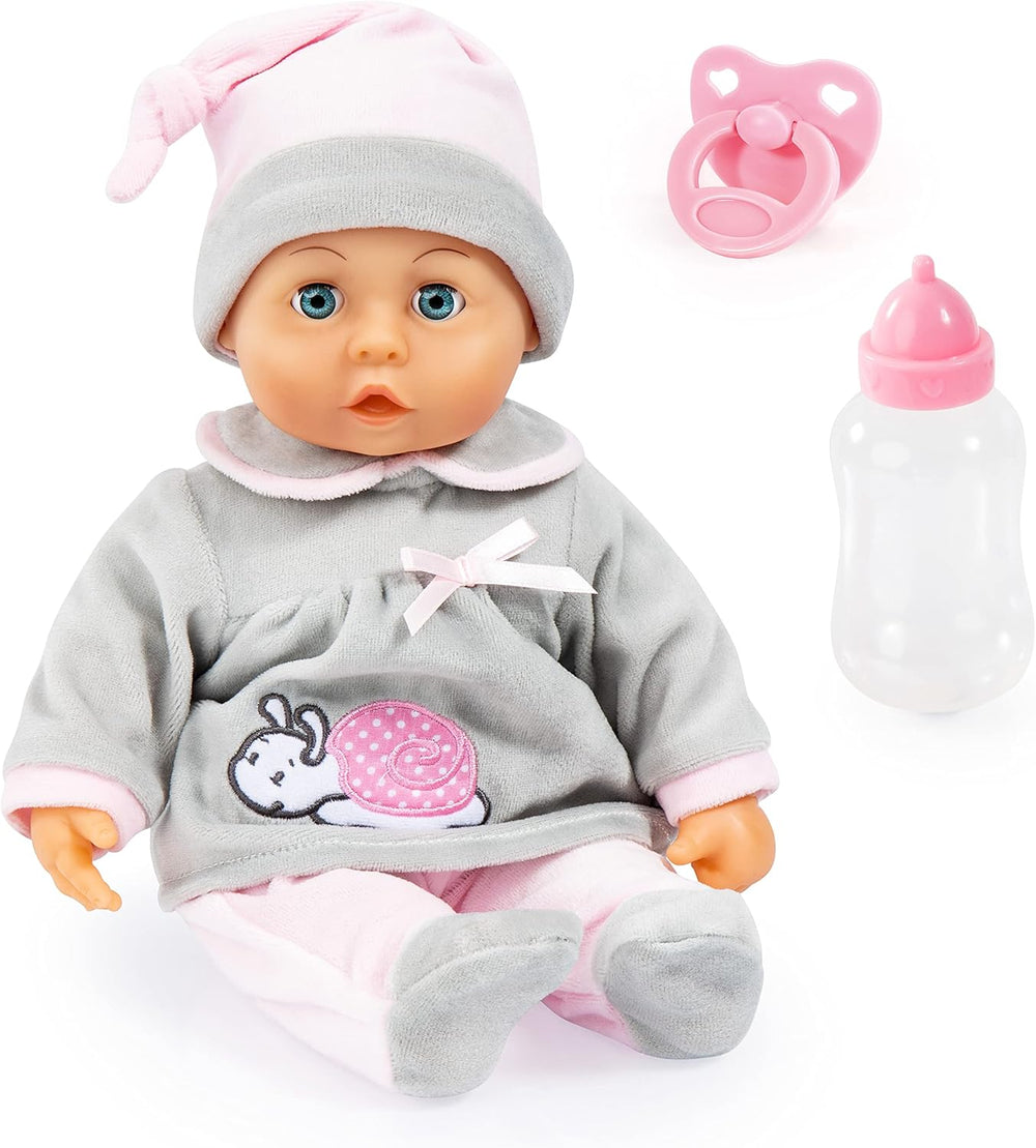 Bayer Design 93800-pink 93825AA Babypuppe First Words, Schlafaugen, spricht 24 Babylaute, weicher Körper, mit Schnuller und Flasche, 38 cm, rose