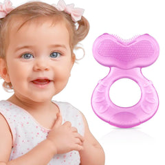 Nuby Teethe-eez Anneau de dentition en silicone souple | Aide à la dentition en silicone avec surface texturée pour masser les gencives | Housse hygiénique incluse | Rose | A partir de 3 mois