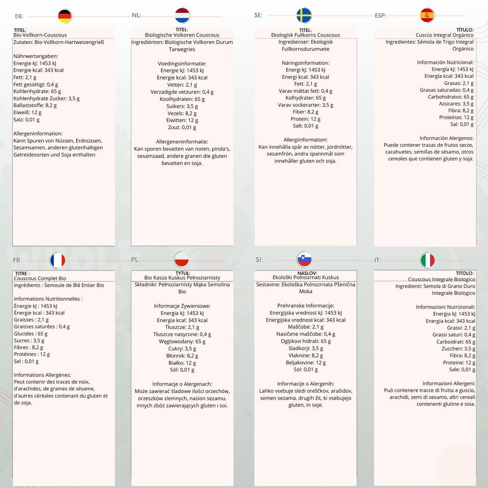 Couscous biologique Wholefood Earth – 1kg | Brut | Sans OGM | Végétalien | Riche en fibres | Certifié biologique