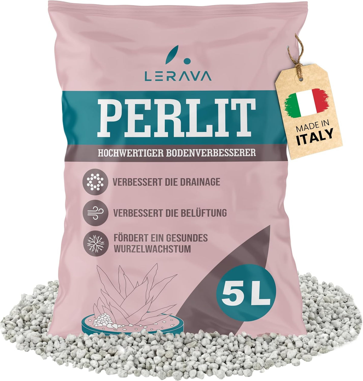 LERAVA® Perlite pour Plantes (5L) – Perlite à gros grains pour l'amélioration des sols – Assure un drainage et une aération optimaux – Additif naturel pour sols et culture hydroponique – Granulés pour plantes