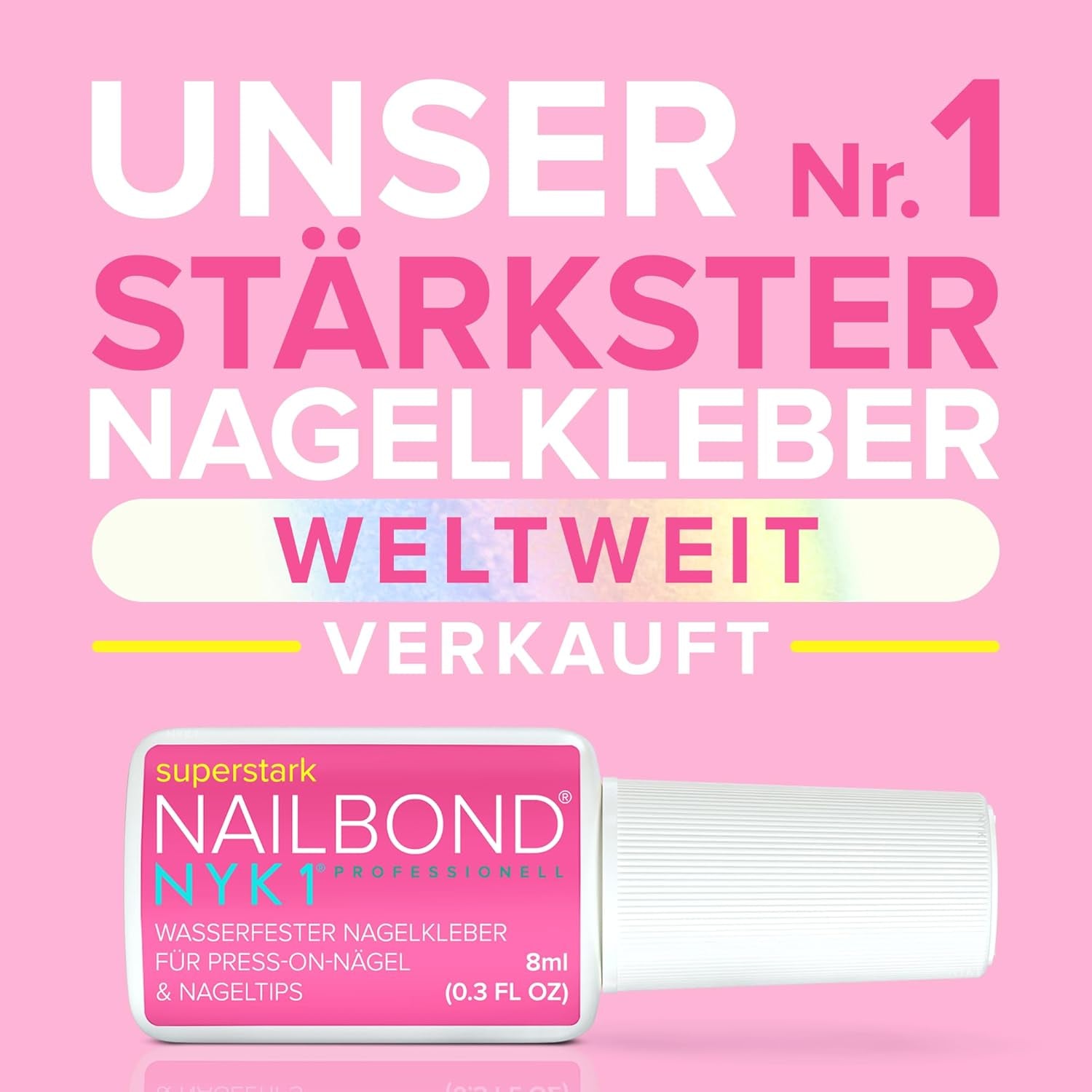 NYK1 Nailbond Colle à Ongles Artificiels Extra Forte (8 ml) Colle à Ongles avec Brosse pour Pointes, Ongles à Presser et Ongles Acryliques Colle à Ongles - Colle à Ongles Craqués Colle à Ongles Antifongique