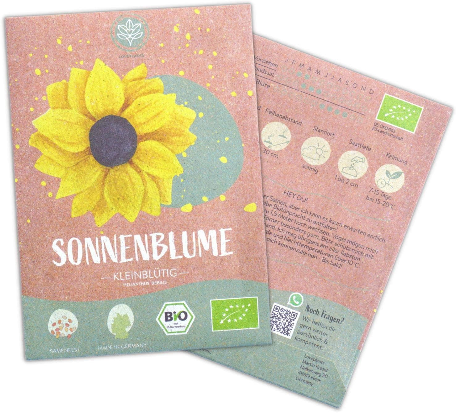 Graines de tournesol biologiques, ramifiées, 20 graines de tournesol à taux de germination élevé, graines de tournesol pour le jardin, le balcon, le parterre de fleurs ou comme cadeau d'invités. Graines de fleurs pollinisées gratuites.