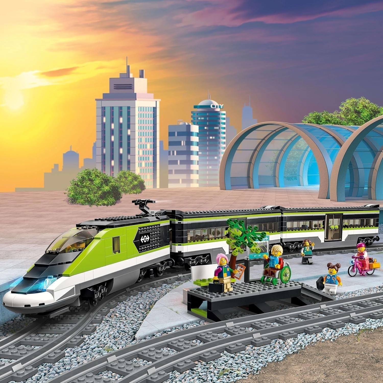 Train express de passagers LEGO City, ensemble de train télécommandé, jouet ferroviaire avec phares, 2 wagons et 24 éléments de voie, cadeau pour enfants, garçons et filles 60337 Ensembles de construction Besuche den LEGO-Store