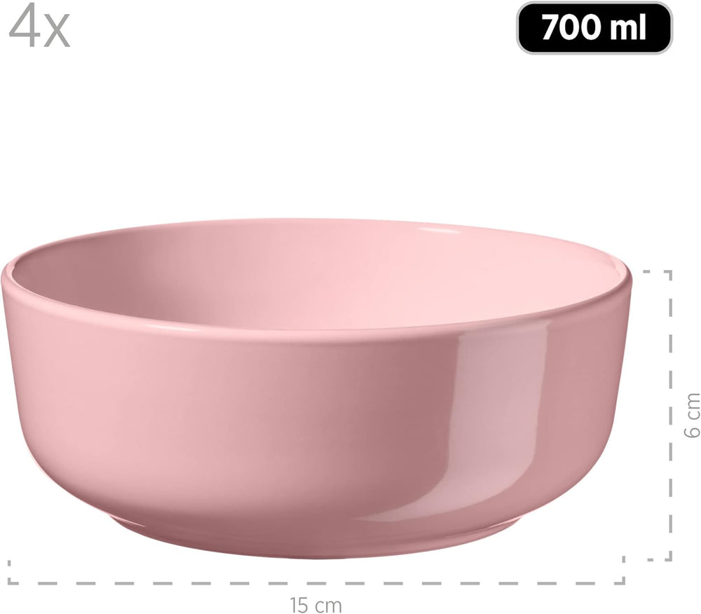 MÄSER 934005 Série Alenia, Service de table pour 4 personnes au design scandinave moderne, Service combiné en céramique de 16 pièces en rose, Grès