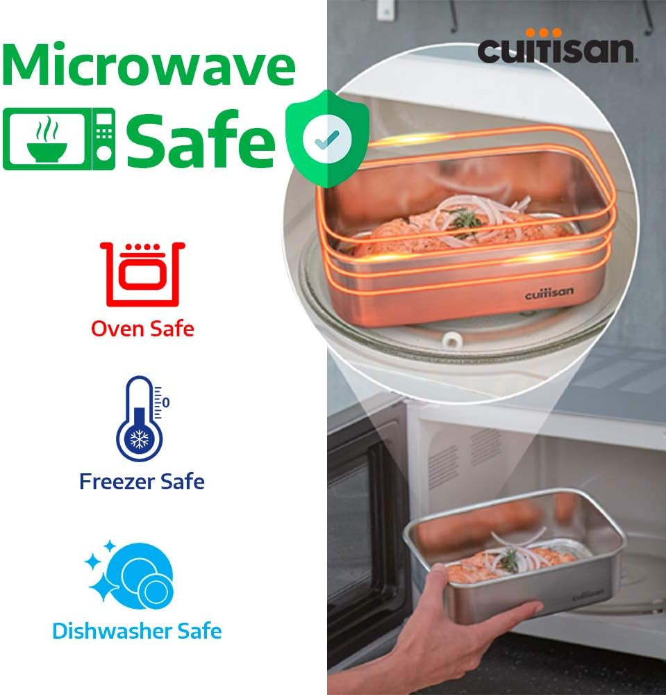 CANDL Cuitisan (Flora) Pot de conservation alimentaire en acier inoxydable avec couvercle à clip, rectangulaire, adapté au micro-ondes + four, pot de conservation, EC7-SS10 2800 ml Boîtes de conservation alimentaire Naty Shop