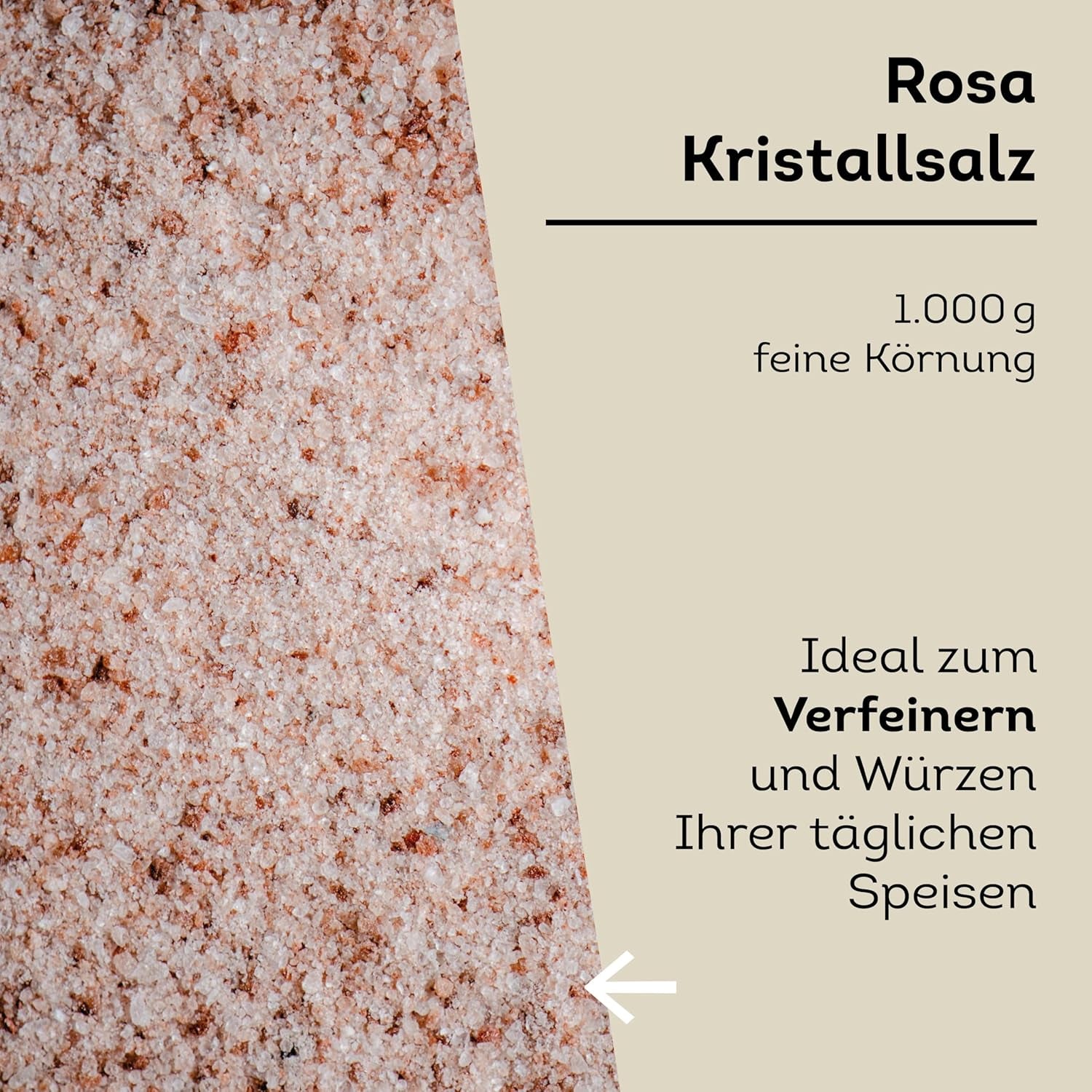 Küper Selection 1000g Salz Kristalls rosa fein - rosa Speisesalz zum Würzen und Verfeinern - 100% natürliches Salz