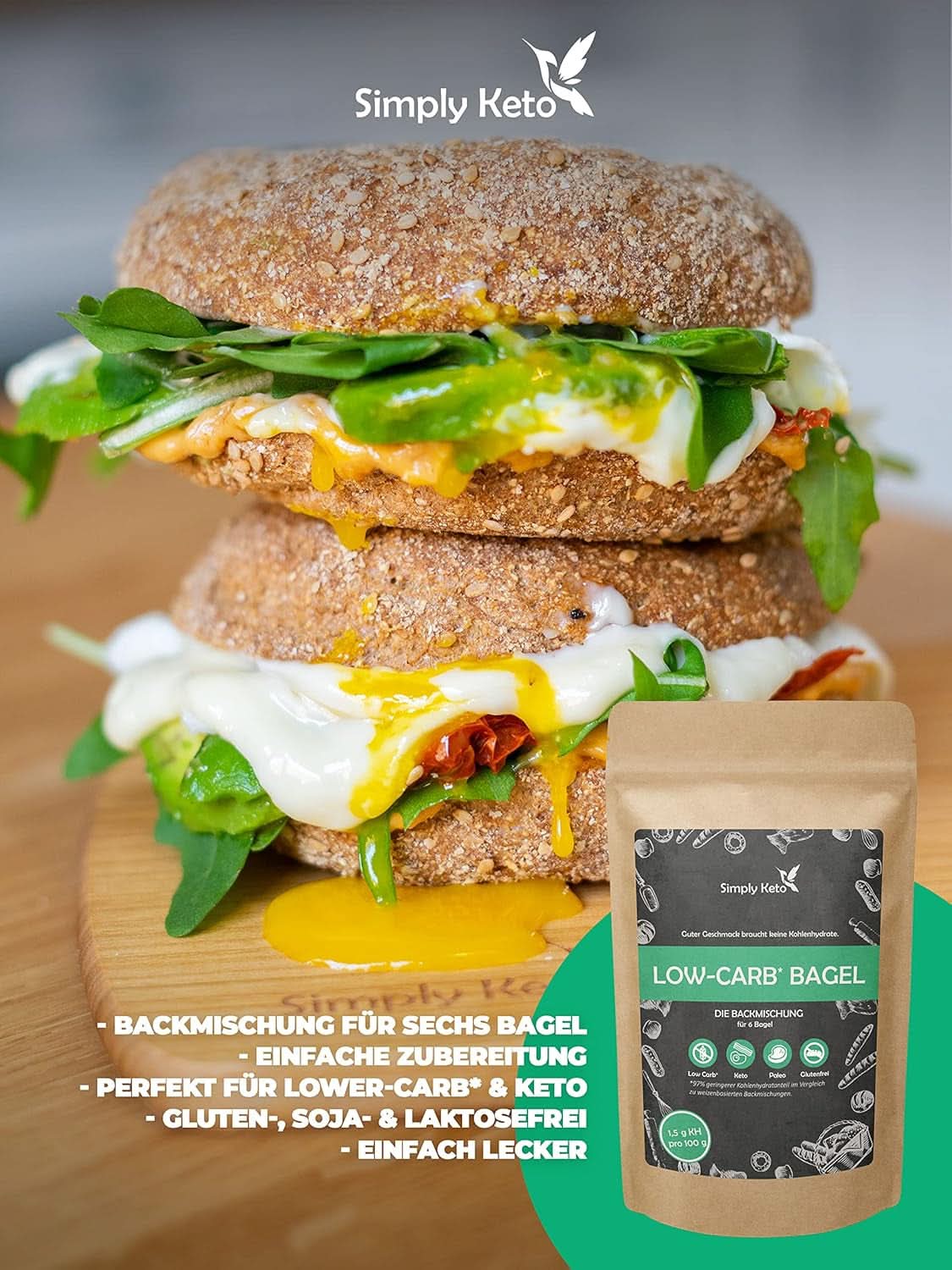 Mélange à pâtisserie pour bagel Simply Keto Lower Carb* pour régime faible en glucides* et cétogène - sans lactose et sans gluten - 335 grammes Naty Shop Kitchen